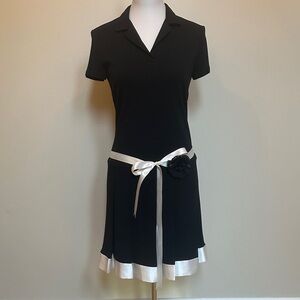 Allen B. by Allen Schwartz Black Contrast Trim Dress S Satin Hem Belted